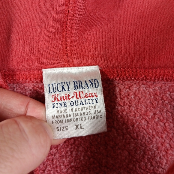 Vintage Lucky Brand Hoodie Womens XL Red Spellout Embroidered Denim Y2K - Picture 2 of 15